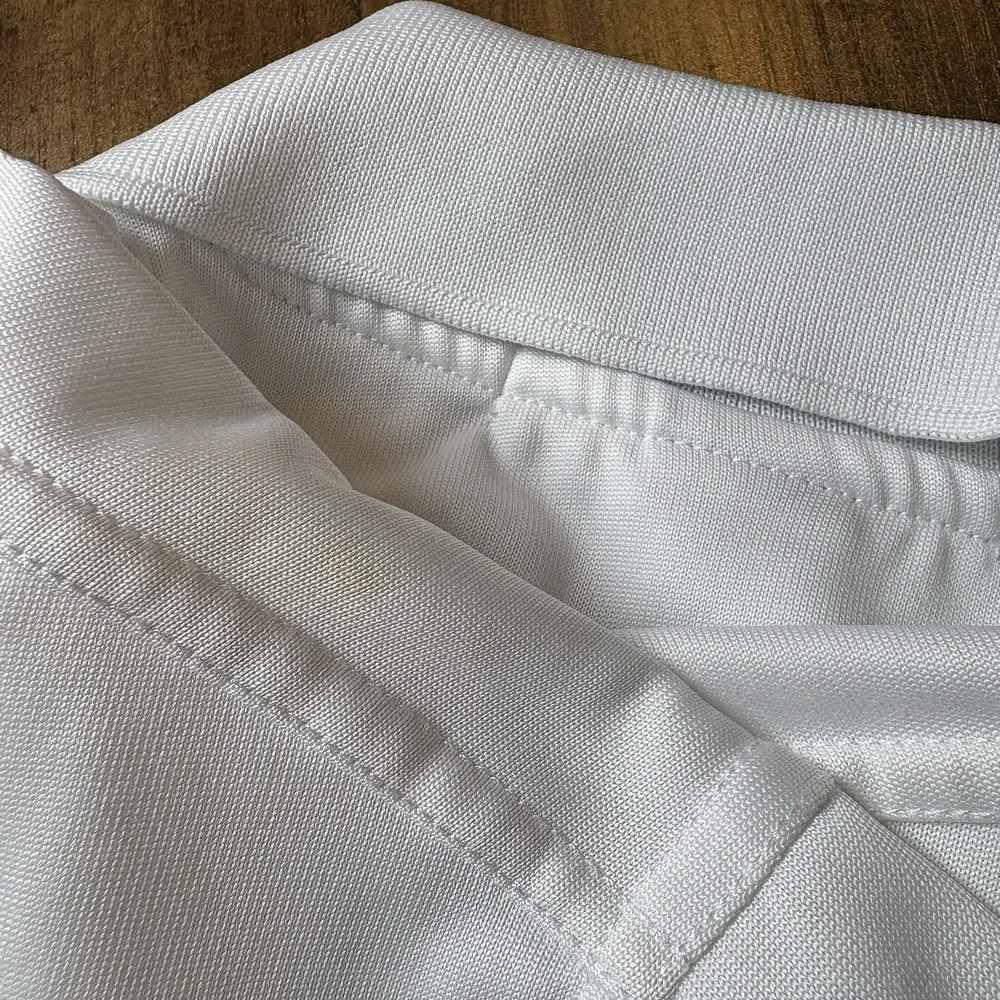 Harriton Mens L White Polo Shirt Business Casual Golf Core Polyester Pocket